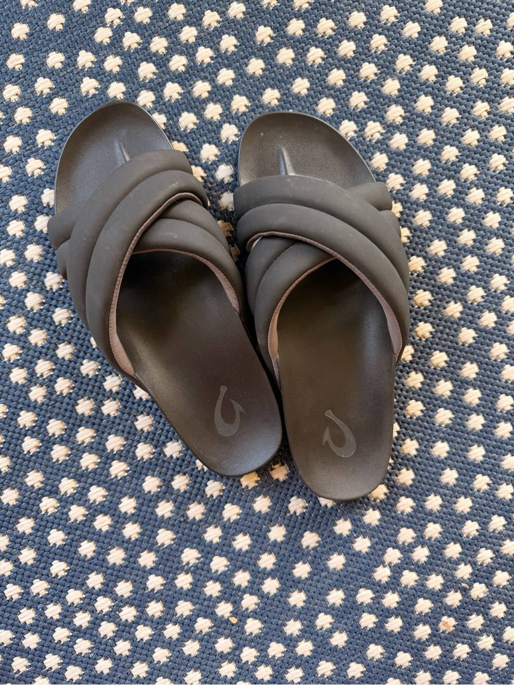 OluKai Black Padded Crisscross Slide Sandals